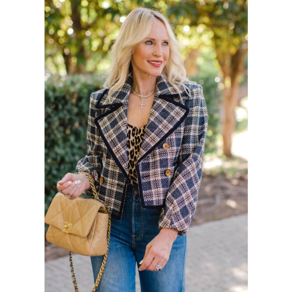 Veronica Beard Aise Double-Breasted Cotton Plaid Jacket size 0